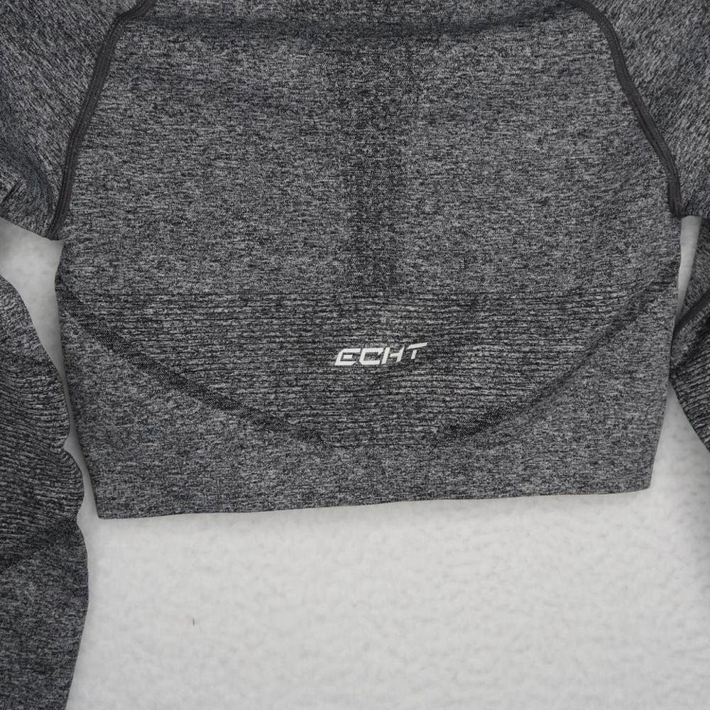 Echt Women's Dark Grey Cropped Long Sleeve Top Sz S Activewear Workout Gym - Picture 3 of 7